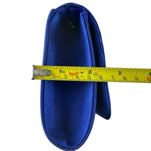 Royal Blue Ruched Satin Detail Flap Square Shiny Clutch Women's Bag Elegant - Picture 8 of 11